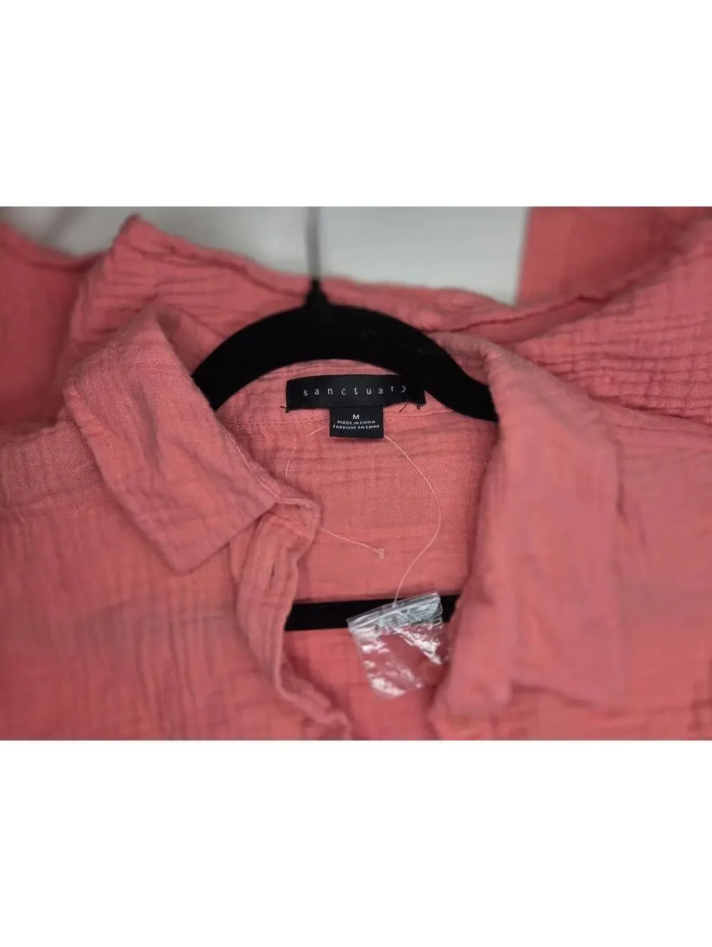Sanctuary Coral Pink Crinkled Button Front Long Sleeve Blouse Size M